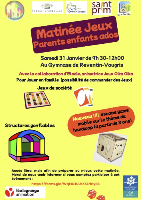 affiche Matinée Jeux à Reventin-Vaugris : Une Journée Ludique pour Tous les Âges