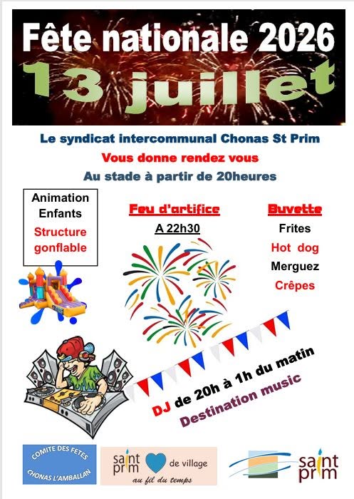affiche Fête nationale 2026 — Feu d'artifice à Chonas-Saint-Prim