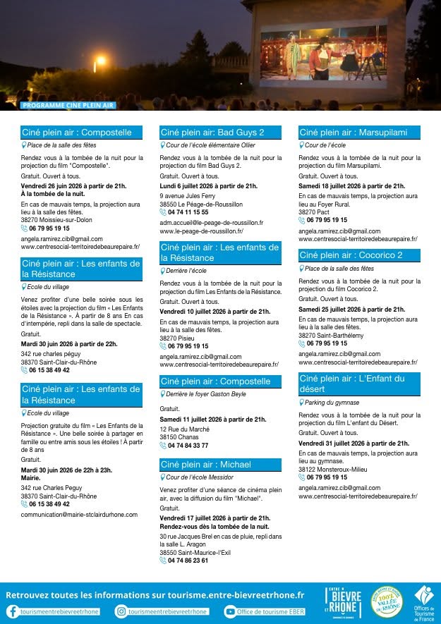 brochure page 1 Ciné plein air 2026 — Les séances de l'été sur le territoire